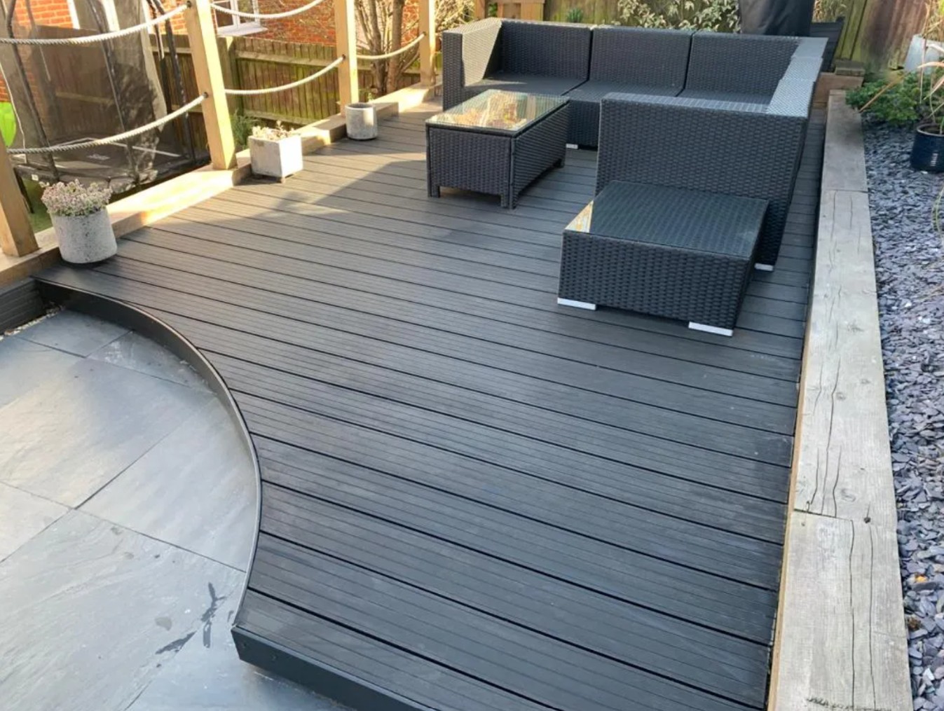 Wood-grain composite decking supplied by Tradesupply Windows, Ipswich